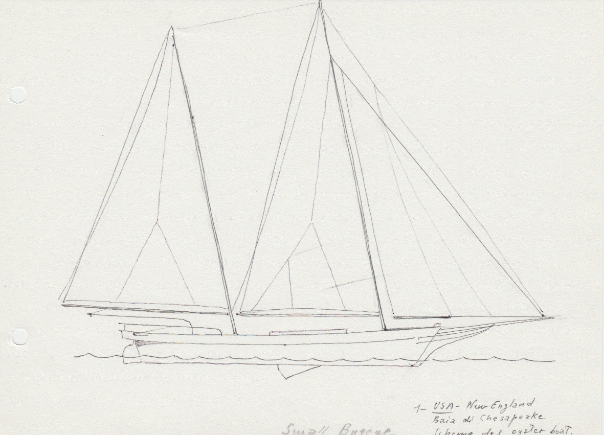145 USA - New England - baia di Chesapeake - schema dell'oyster boat - small bugeye